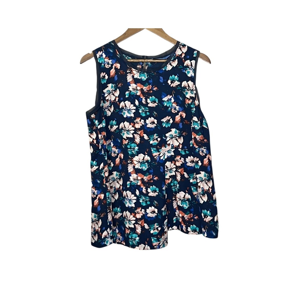 Simply Vera Vera Wang Womens Top Asymmetric Floral Semi Sheer Navy Petite Large